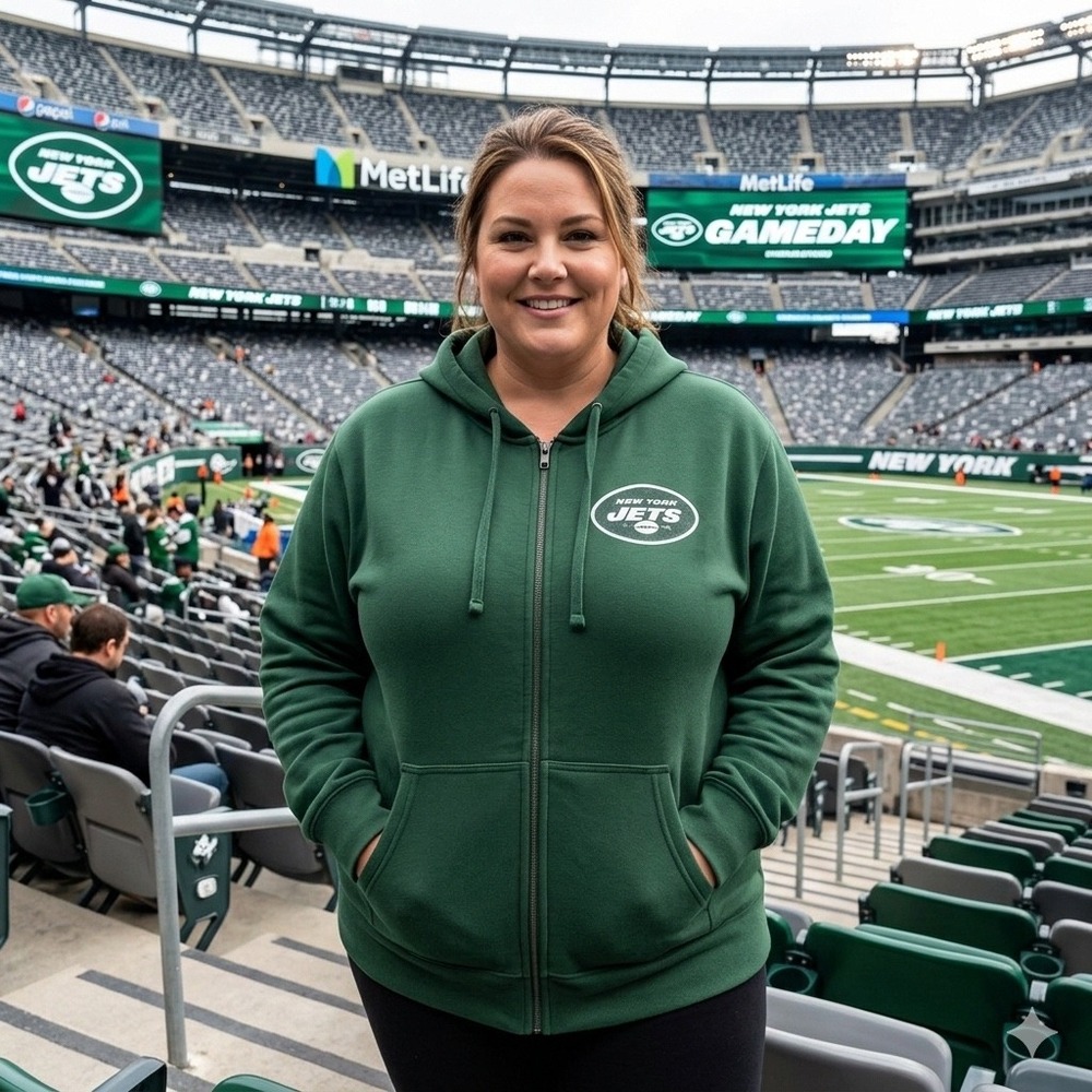 NFL Team Apparel New‎ York Jets Womens XXL Green Full Zip Hoodie Glitter Graphic